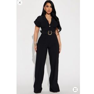 Fashion Nova Classic Black Belted Jumpsuit